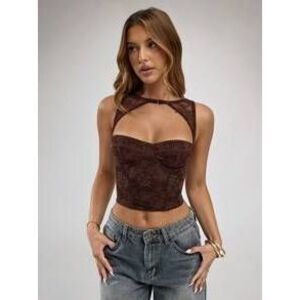 SHEIN BAE Music Festival Holiday Black Removable Corset Top, Concert Outfits